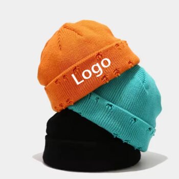 Manufacturer Wholesale Distressed Beanie Hats Custom Logo Knitted Crochet Beanie Cap